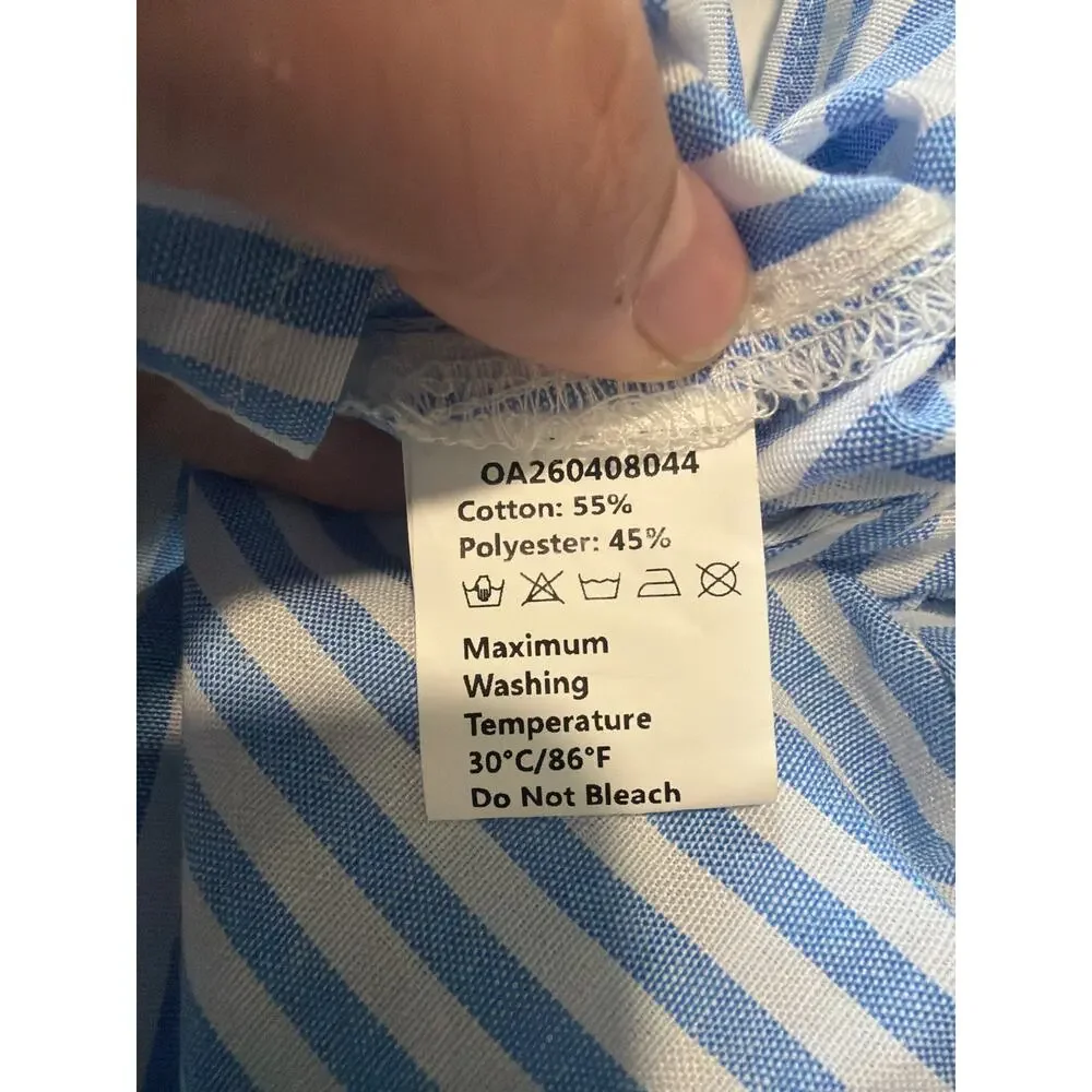 NWT Commense Matching Set Pinstripe Blue & White Crop Button Down & Short Size S